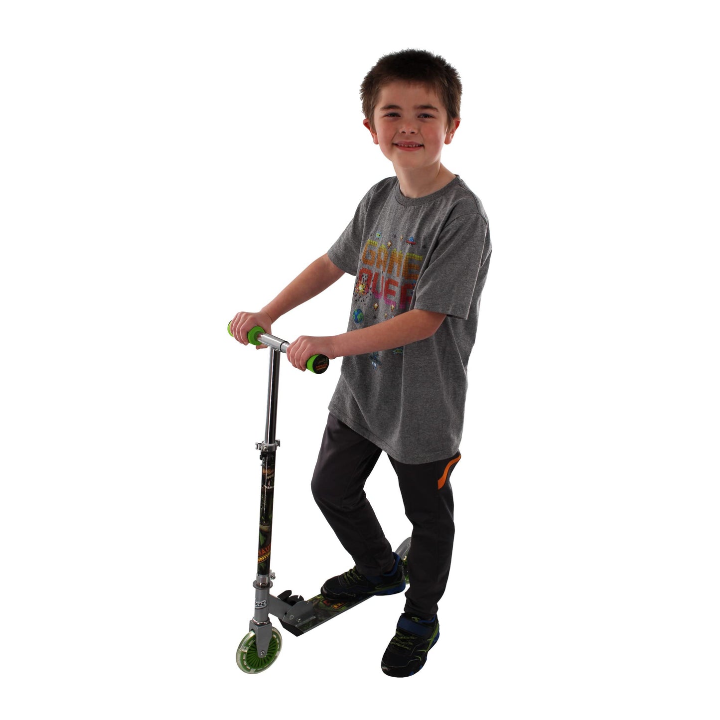 Ozbozz Dinosaur Scooter With 2 Light Up Wheels. Adjustable Handlebar Height 28.5'' - 32.5''