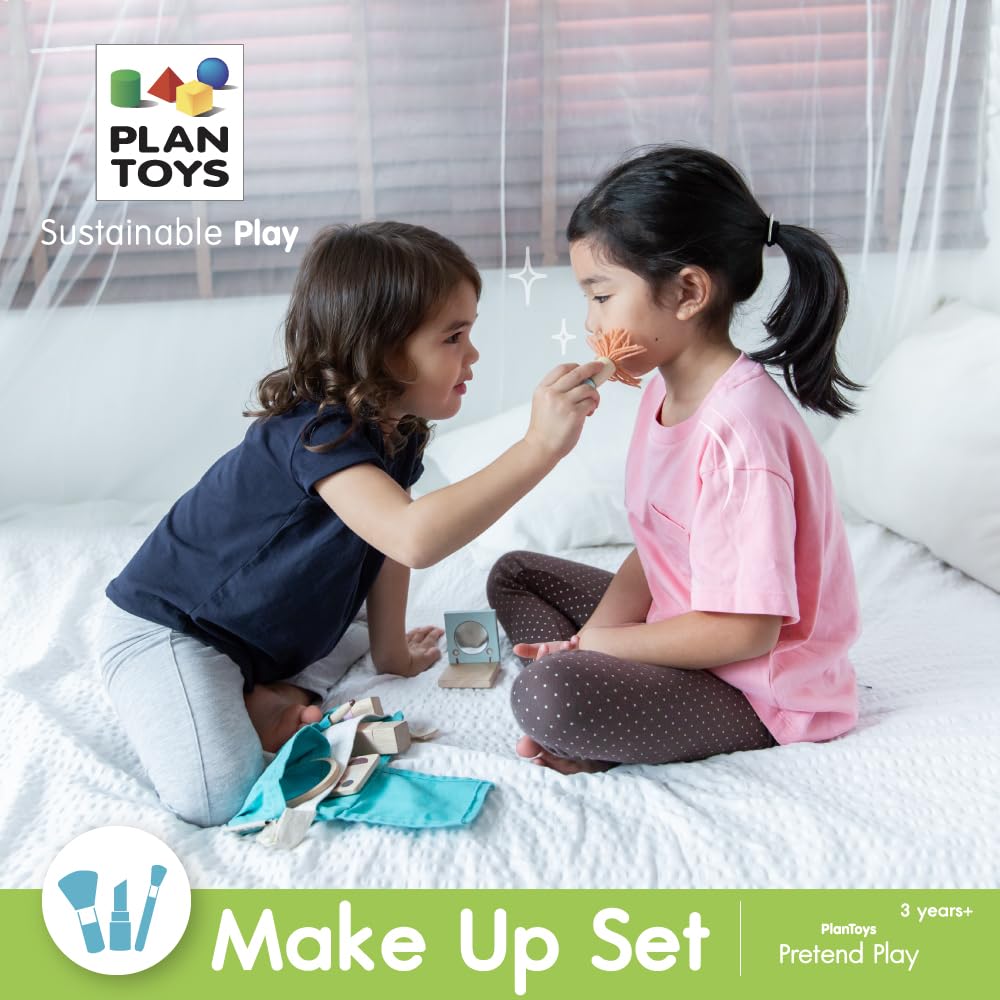 PlanToys Make Up Set for Kids - Sustainably Made from Rubberwood Featuring Organic-Pigment Coloring and Water-Based Dyes with a