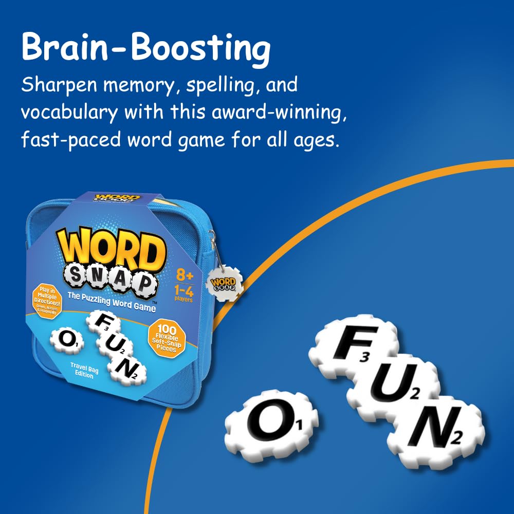 WordSnap Word Strategy Game - Fun 100-Piece Puzzle for 1-4 Players, Ages 8+, Includes Travel Bag, Plastic Zipper Pouch