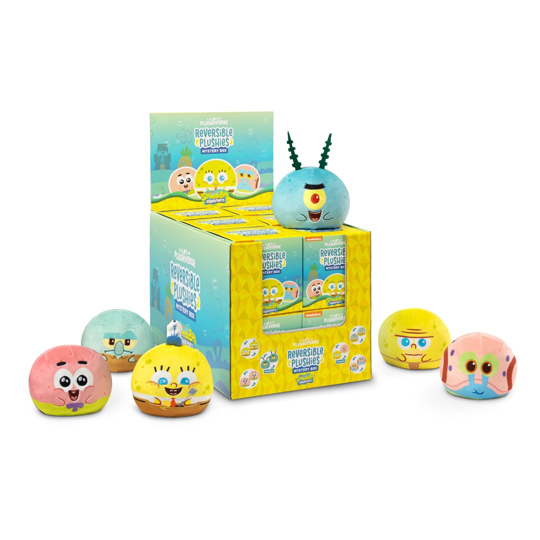 TeeTurtle Spongebob Squarepants 3" Reversible Plushie - Soft Fabric Mystery Box Stuffed Animal, Model 8270-TY-SNGL
