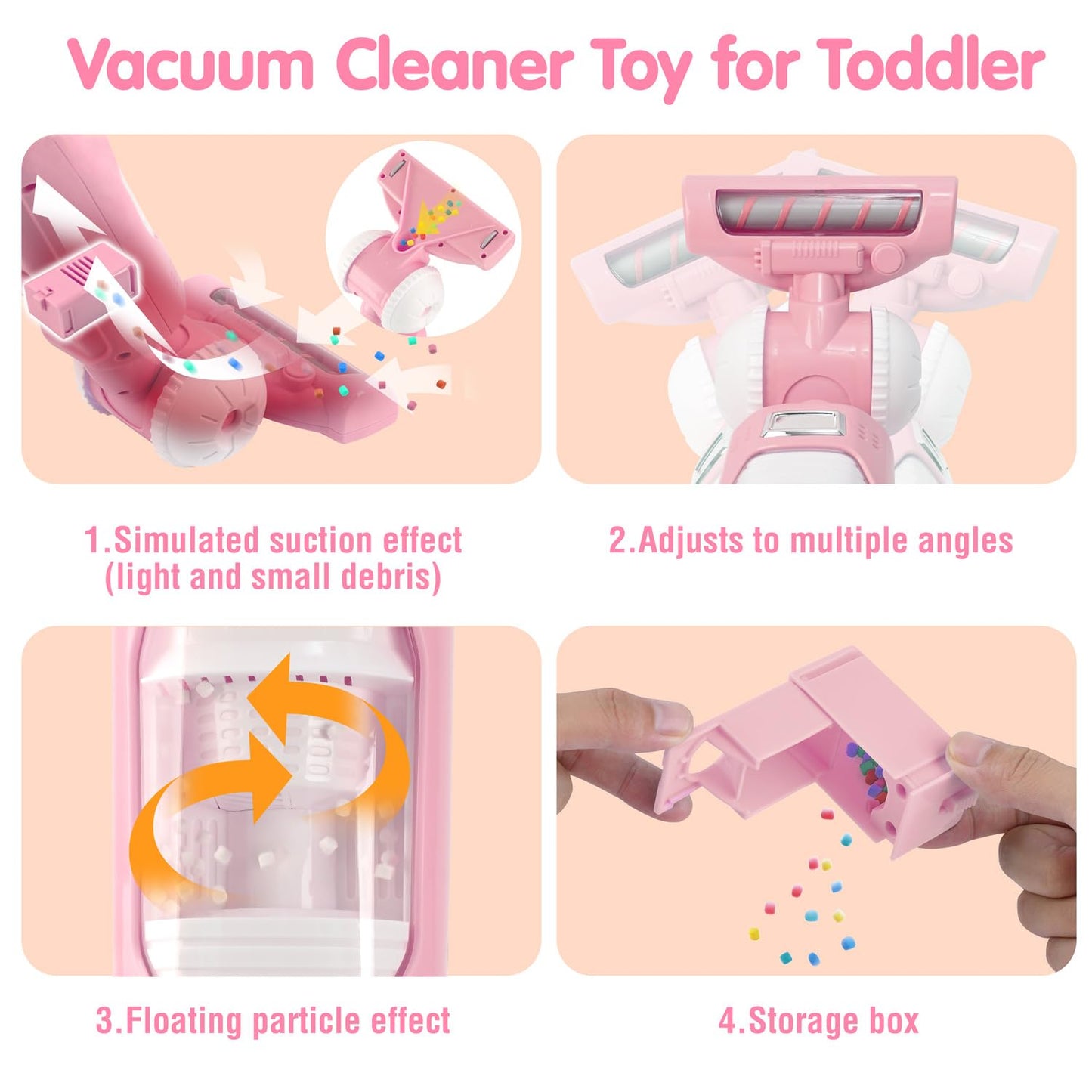 Kids Vacuum Cleaner Toy Set For Toddlers - 2Pcs Toy Vacuum Sets For Toddlers 3+ Years Old With Sound Effects, Baby Play Vacuum P