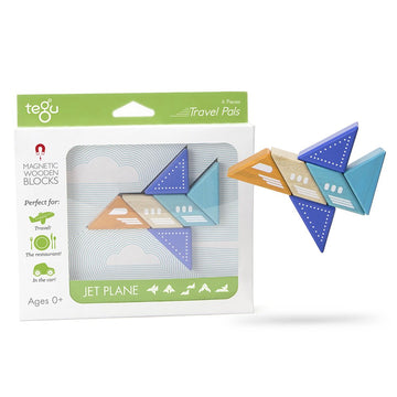 6 Piece Tegu Travel Pal Magnetic Wooden Block Set, Jet Plane