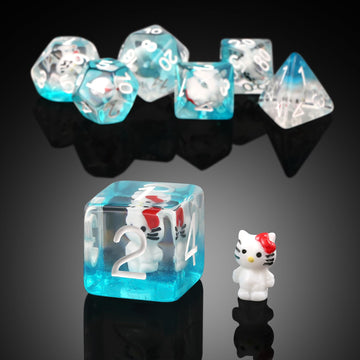Kitty Dungeons And Dragons Dice,Dndnd 7Pcs D&D Dice Set With Velvet Bag For Dnd Role Playing Games And Tabletop Games(Kitty