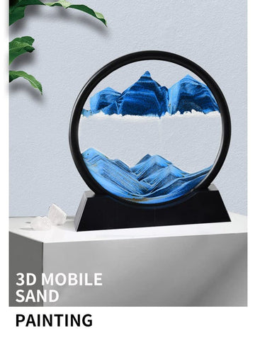 12Inch, Black And White 3D Dynamic Sand Art Liquid Motion, Moving Sand Art Picture Round Glass 3D Deep Sea Sandscape In Motion D