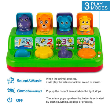 Yeebay Interactive Pop Up Animals Toy With Music, Animal Sound, Activity Toys For Ages 9-12 - 18 Months &1 Year Old Kids, Babies