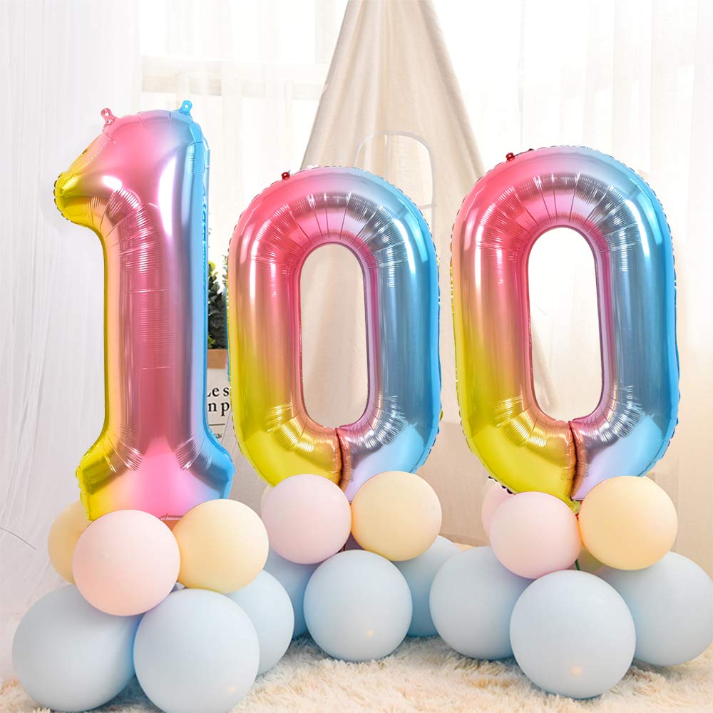 Toniful 40 Inch Rainbow Large Numbers Balloons 0-9, Number 2 Digital 2 Helium Balloons, Foil Mylar Big Number Balloons For Birth