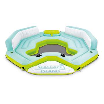 Intex Seascape Inflatable Island Float - Large Blue/Green PVC Lounge with Cooler, Cup Holder, Oversized Backrests, Model 57273EP