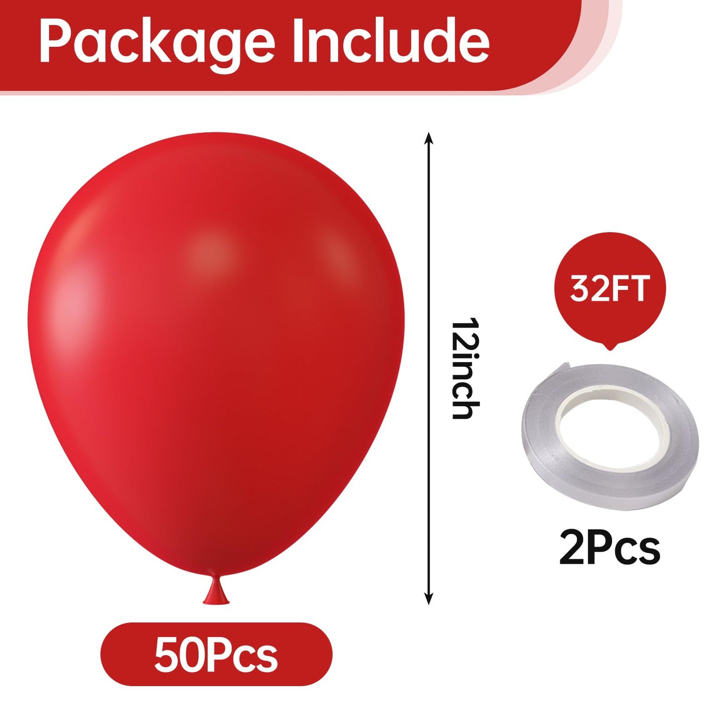 Kalor 12 Inch Red Balloons, 50 Pcs Latex Helium Balloons For Kid'S Birthday Party, Baby Shower, Wedding, Graduate Party Decorations