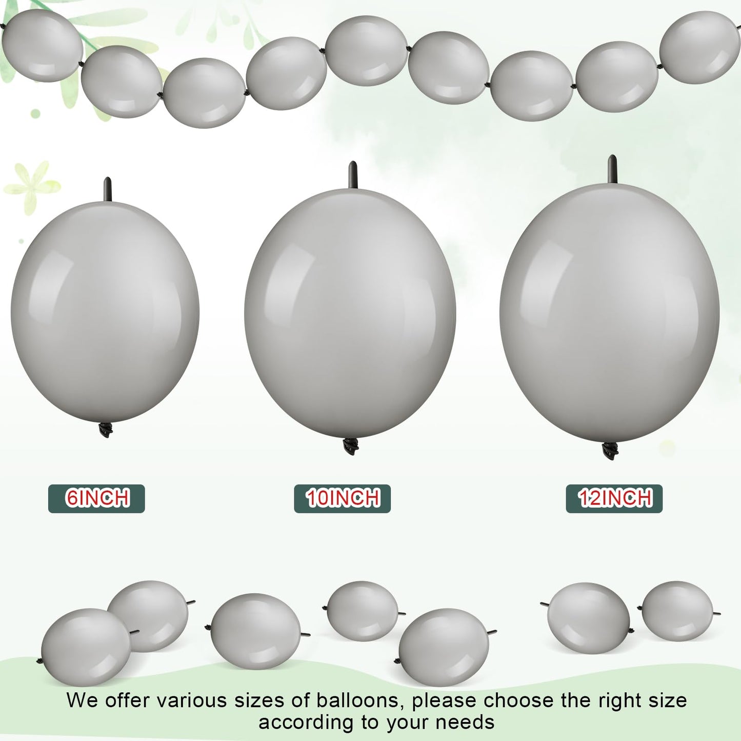 Meanplan 100 Pcs Link Balloon Linking Balloon Latex Linkable Balloons Connected Wedding Party Decoration(Gray,6 Inch)
