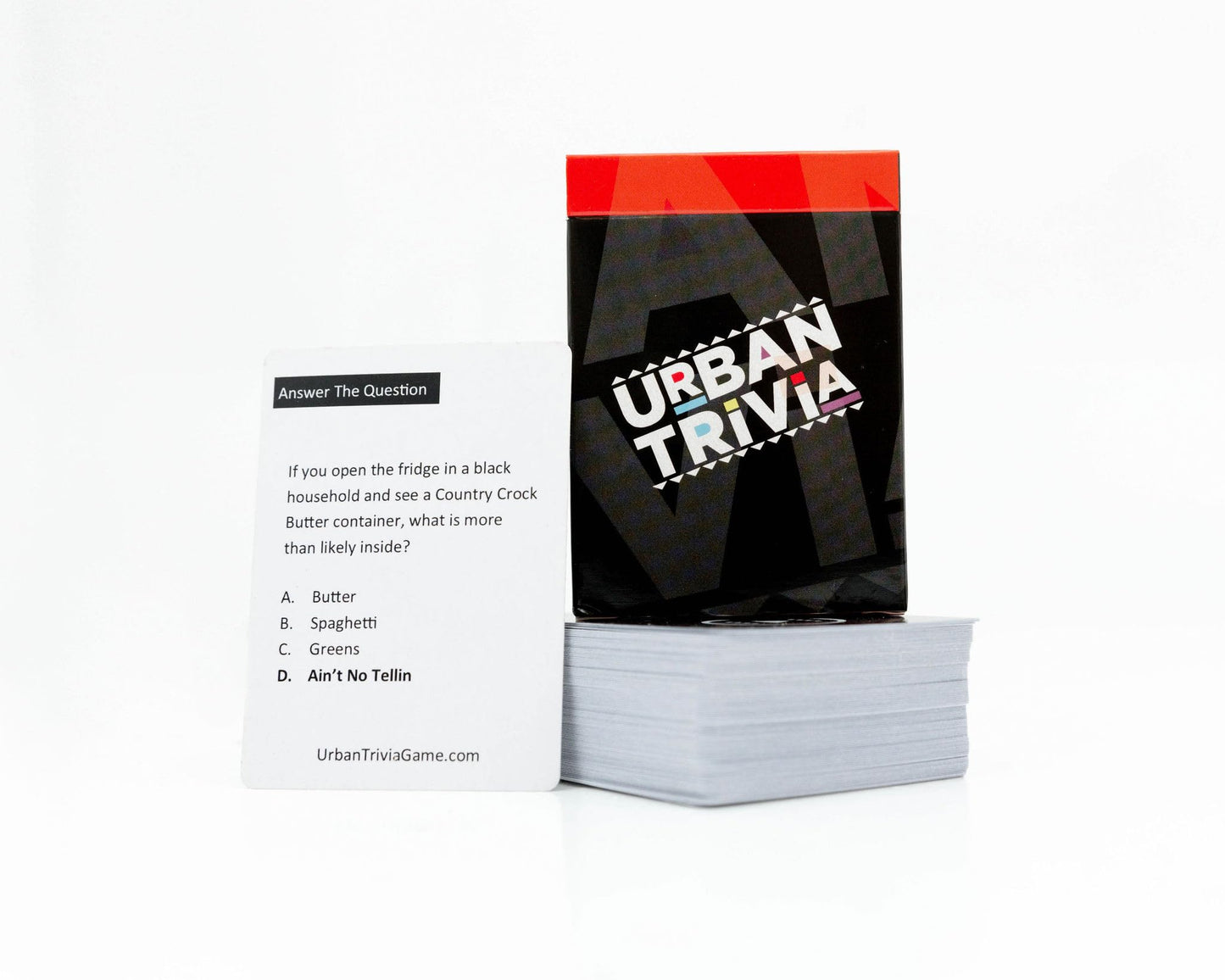 Urban Trivia Game - Black Card Game for Culture, Trivia on TV, Movies, Music & Sports - 1st Edition, Cardstock, Black/White