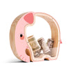 Wooden Pink Elephant Piggy Banks for Kids, Unbreakable Rabbit Coin Bank for Kids with Letter Sticker, Wooden Cashbox Money Jar P