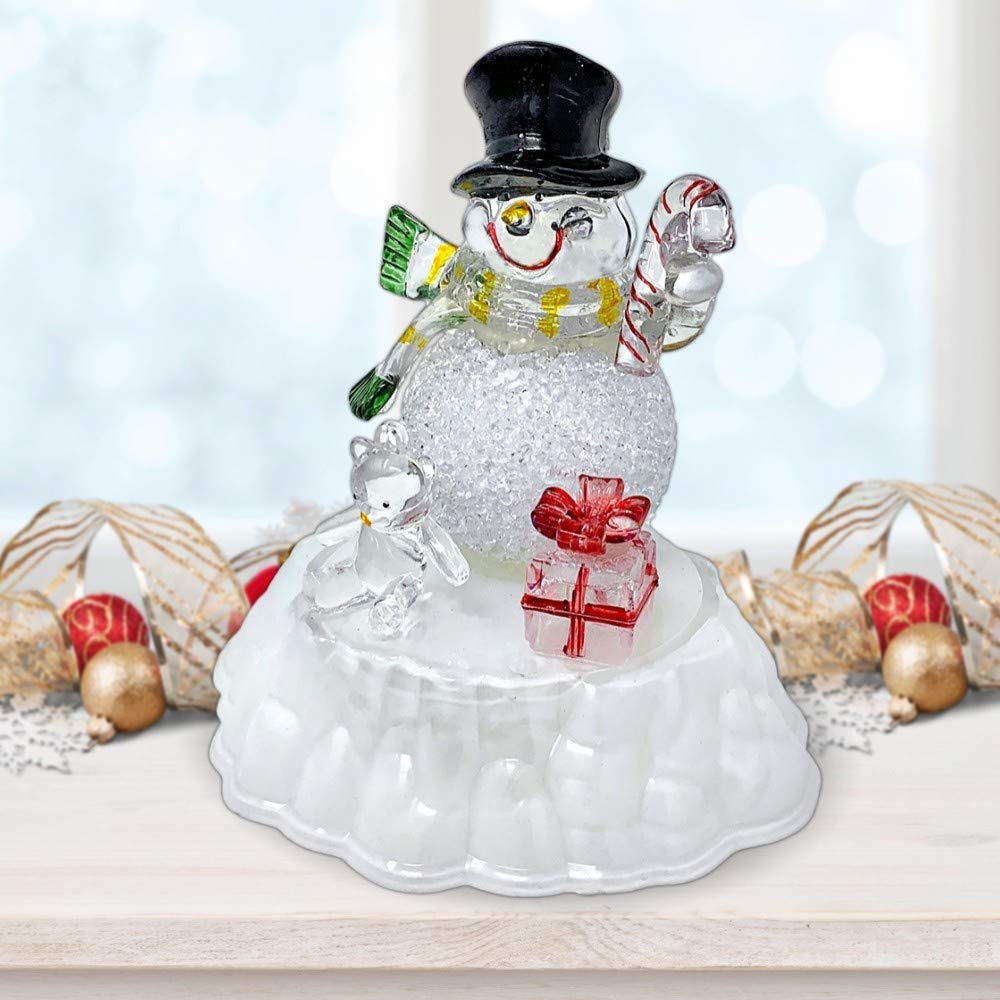 Banberry Designs Lighted Snowman Figurine - Snow Man With Black Hat - Light-Up Tabletop Led Christmas Decoration - Color-Changing - 5.5' H X 5.5' W