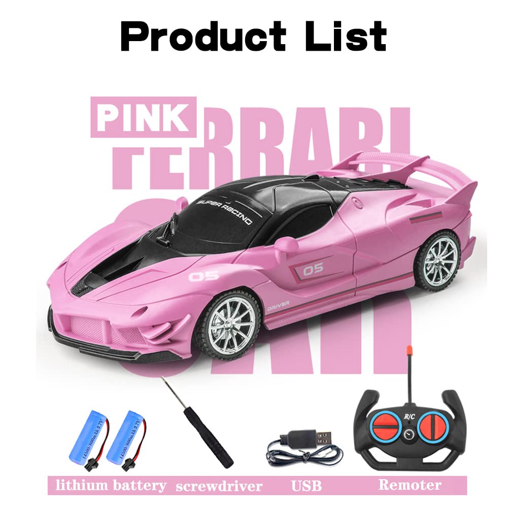 Remote Control Car, Pink RC Cars for Girls, Rechargeable RC Racing, Electric Power On Road High Speed Drift Model Vehicle Toy wi