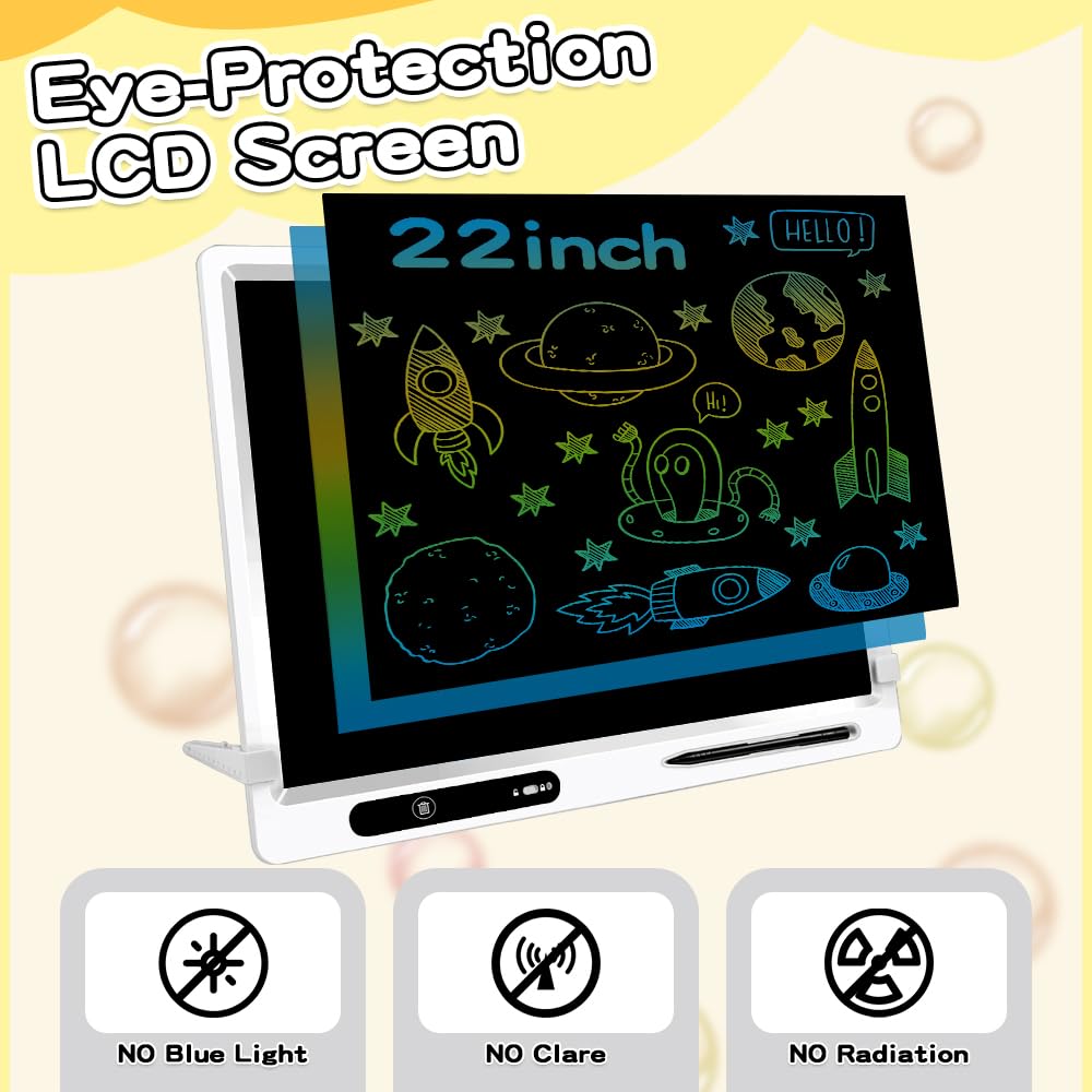 22'' Kids & Adult Color Lcd Drawing & Writing Board - Premium Gift Idea, Large Canvas, Adjustable Stand, Bright Display, Include