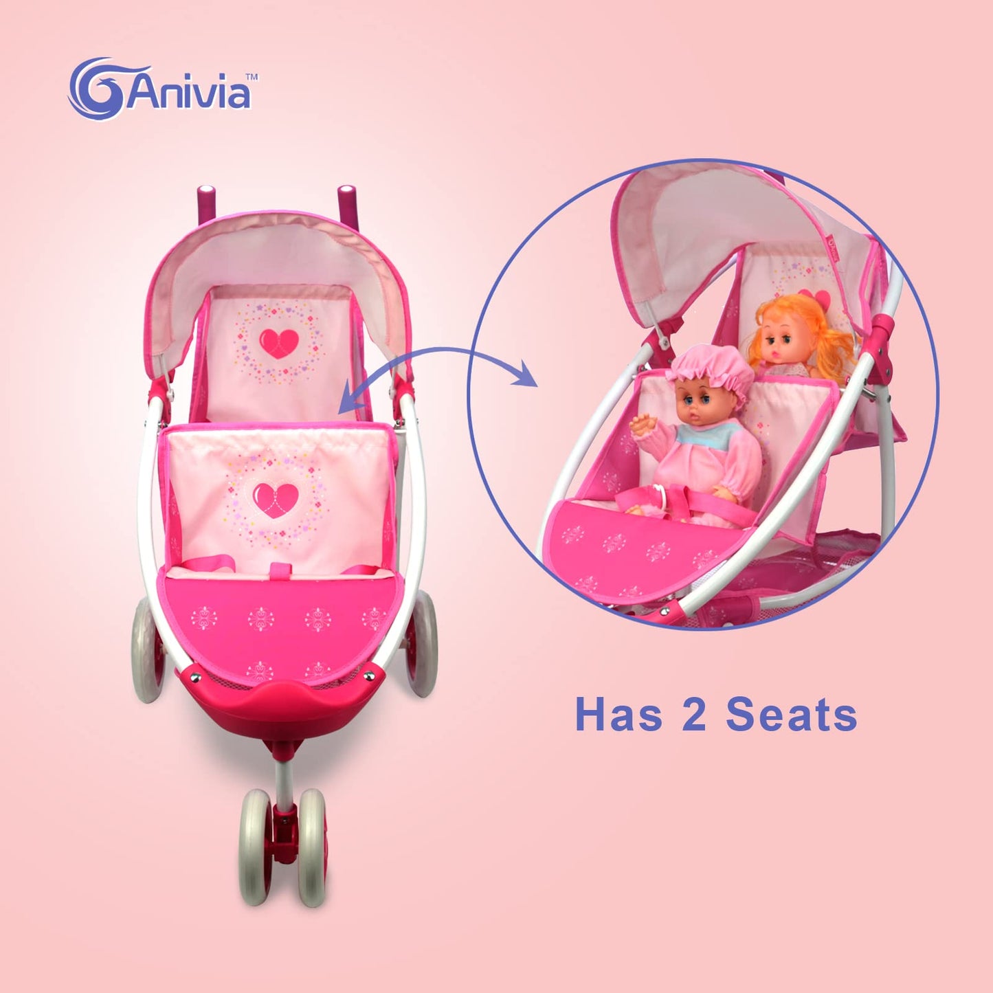 Baby Doll Stroller Anivia Twin Doll Stroller Heart Design Birthday Gifts For Toddlers And Girls Baby Doll Double Stroller, 1:1 Foldable Double Doll