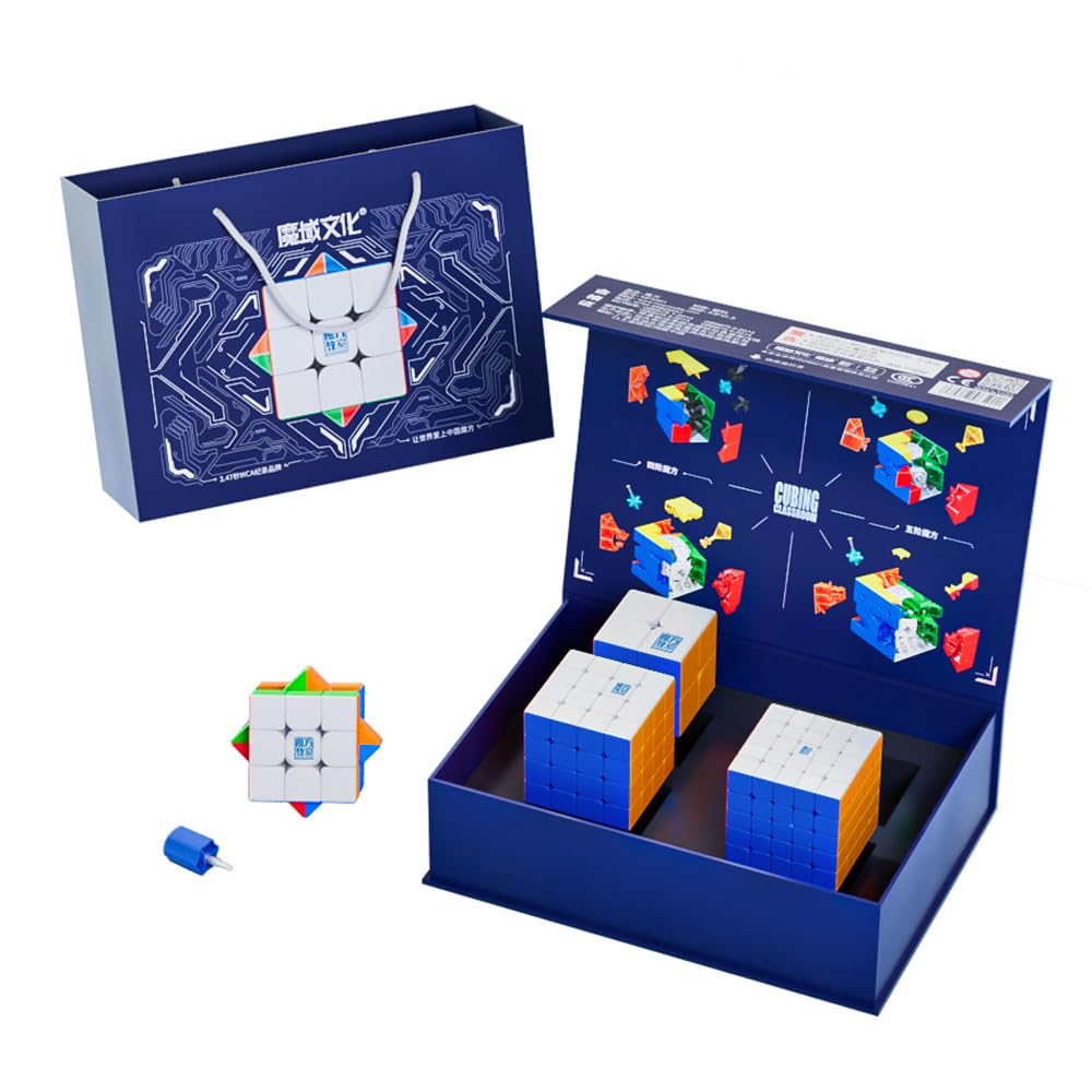 BroMoCube MoYu Meilong Magnetic Speed Cube Set 2x2 3x3 4x4 5x5 WCA Competition and Educational Cube Bundle Box for Gift Toys