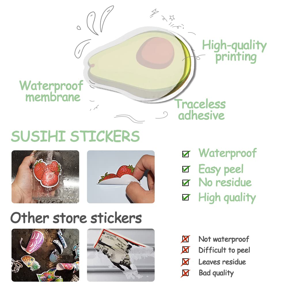 SUSIHI Vinyl Cute Fruit Stickers for Kids - 50 Pcs Water Bottle & Laptop Decor, Fruit Theme