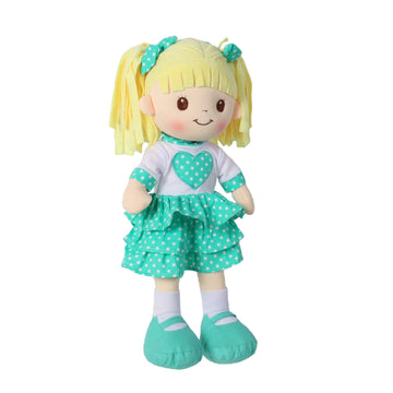 Linzy Toys, 16' Little Sweet Hearts Interactive Soft Plush Rag Doll, Embroidered Face & Removable Clothes, Educational Doll, Muñecas De Trapo Para Niña,Turquoise,90961-Turquoise