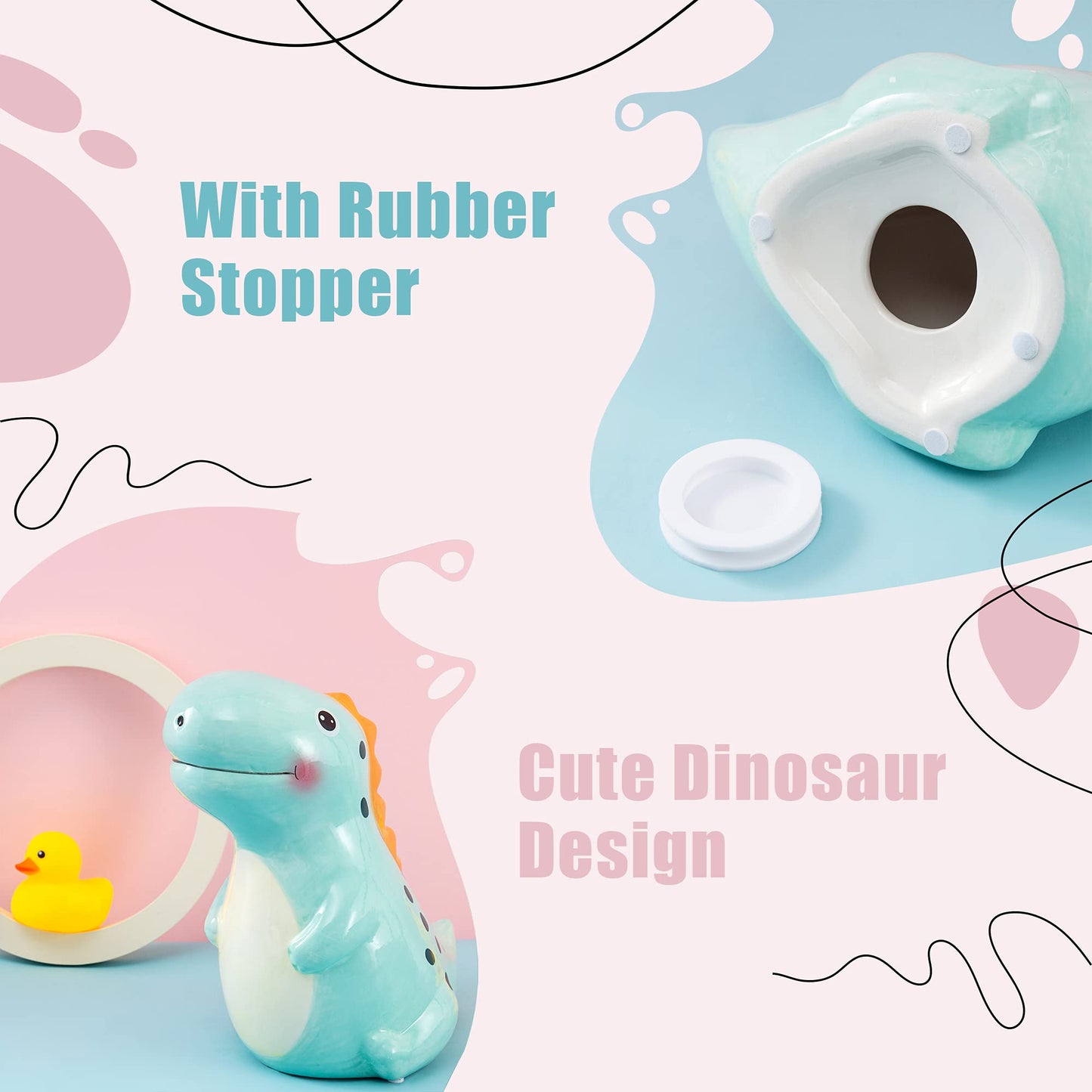 Yjnsft Ceramic Dinosaur Piggy Bank For Boys, Large Porcelain Coin Bank For Child, T-Rex Money Bank For Baby, Nursery Room Decor, Birthday Christmas