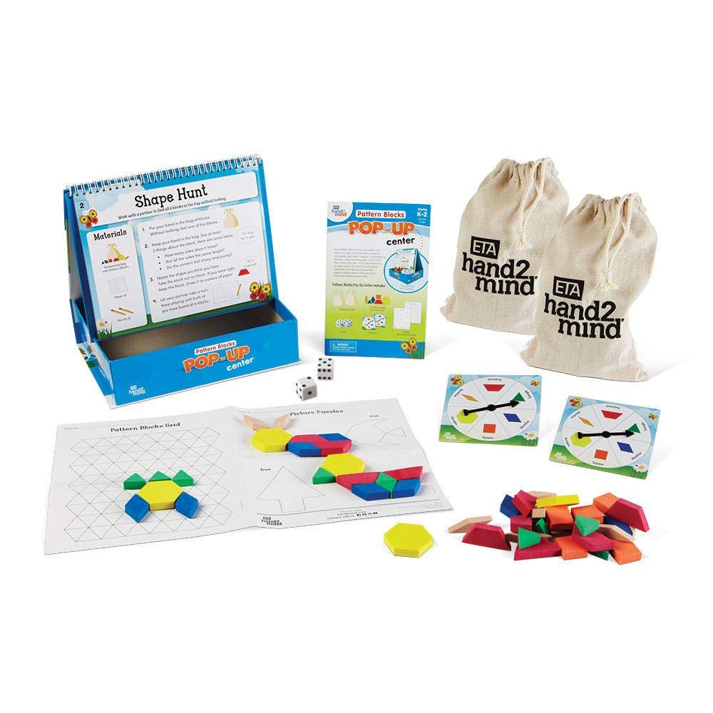 Hand2Mind Pattern Blocks Pop-Up Learning Activity Center, Create And Play Pattern Blocks, Foam Shapes, 3D Shapes Manipulatives, Geometric Shapes For Kids, Learning Shapes For Kindergarten
