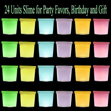 Inksbui 24 Pack Glow In The Dark Slime, Party Favors Slime, Crystal Galaxy Slime Kit With Multi Colors - Blue, Pink, Yellow, Green, Orange And Purple Color, Birthday Gifts For Kids Girl And Boys