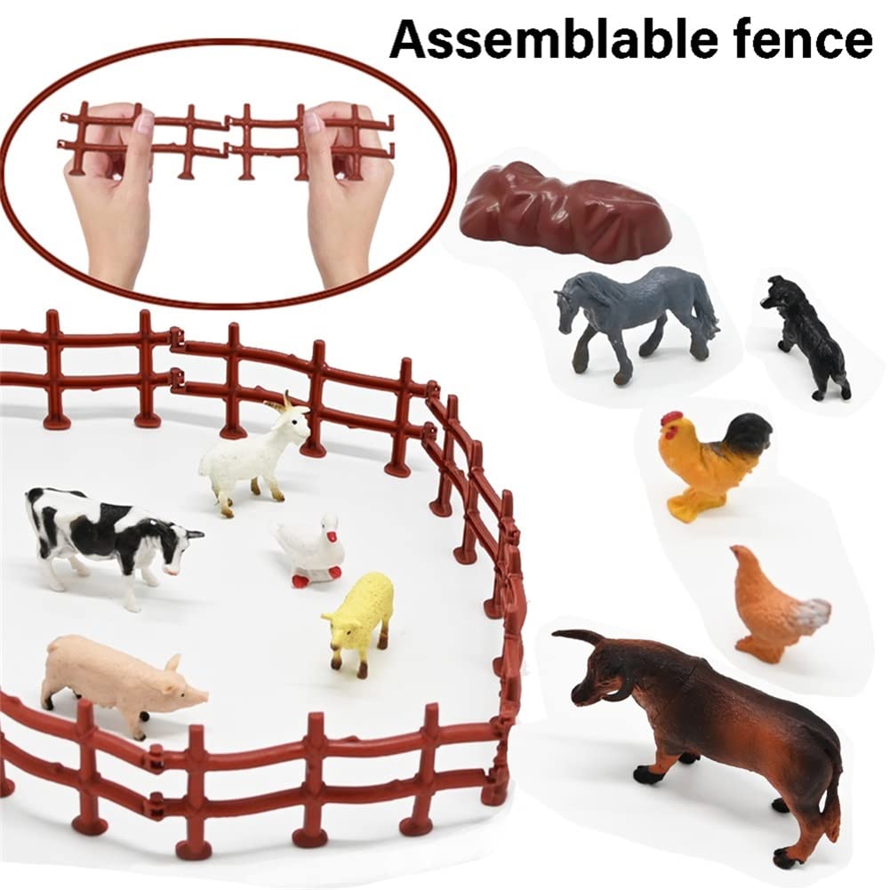 Bolzra Mini Barn Farm Toys Playset, 66Pcs Plastic Animals Figurines And Fence Farm Playset, Farm Figures Farmer Vehicle Toy Truc