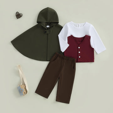 Infant Toddler Baby Boys Halloween Costume Medieval Ring Bearer Long Sleeve Shirt Vest Cloak and Pants 4pcs Outfit Set (Green, 3