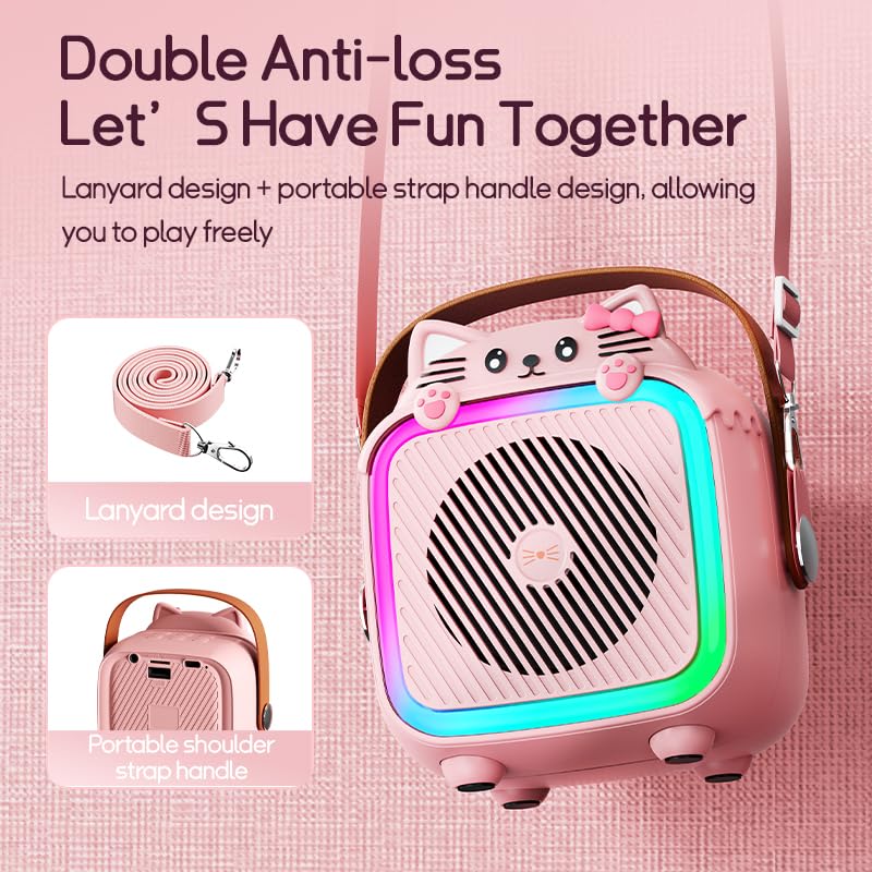 Karaoke Machine With 2 Wireless Microphones For Kids Adults,Portable Bluetooth Speaker Girls Toddlers Toy Gift For Aged 3-12 Yea