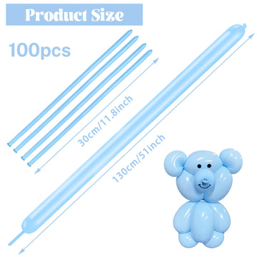 100 Pcs 260 Long Balloons (Pastel Blue Balloons)