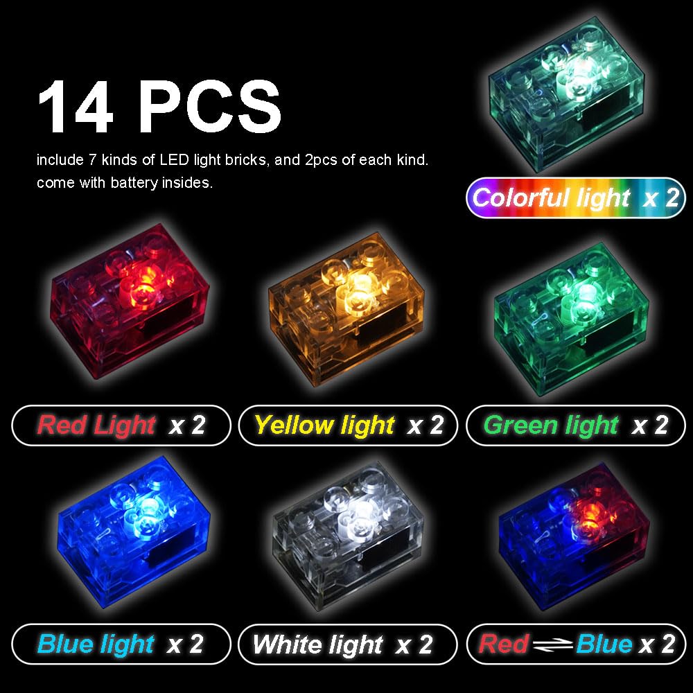 Pamvava Lights Bricks Kit Led Light Up, 14 Pieces 2X3 Classic Transparent Accessories Brick Set, Compatible With Major Brands