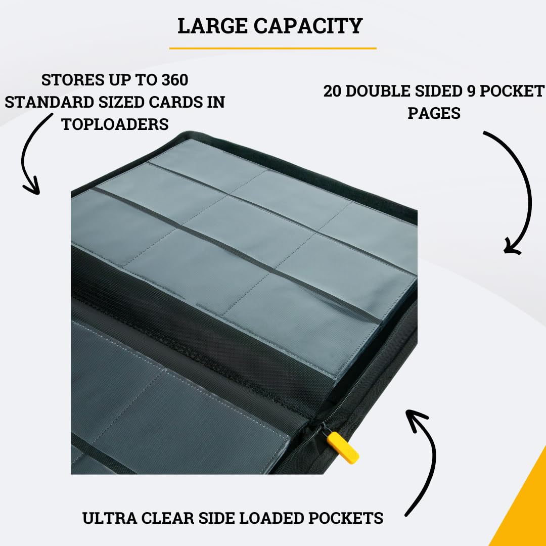 Card Guardian - Toploader 9 Pocket Premium Binder With Zipper For 360 Cards - Side Loaded Pockets - Compatible With Sports And T