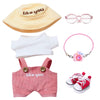 17cm Doll Designer Clothes enhanced Doll Outfit Set Accessories with Tshirt Pink Overall Pink Camera Glasses Shoes Yellow Bucket Hat Pink