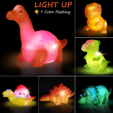 Light Up Bath Toys,6 Packs Floating Dinosaur Bathtub Toys For Toddlers,No Hole Baby Bath Toys For Kids,Great Birthday Christmas Easter For Boy And Girl Preschool