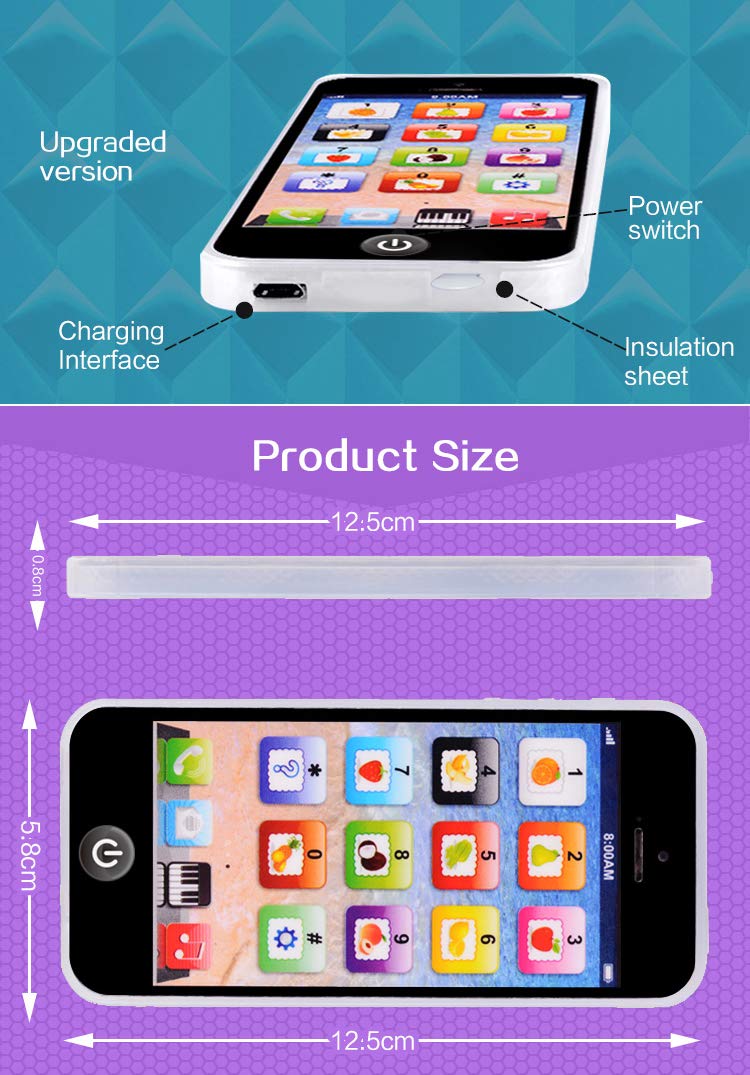 YOYOSTORE 1pc White Or Black Mobile Toy Phone Kid Baby Music Touch Learning Study English USB Charge