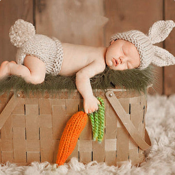 Obeeii Baby Bunny Outfit Easter Photography Prop Crochet Knit Hat Diaper Carrot Set For Boy Girl #Hat+Pant+Carrot 01 One Size