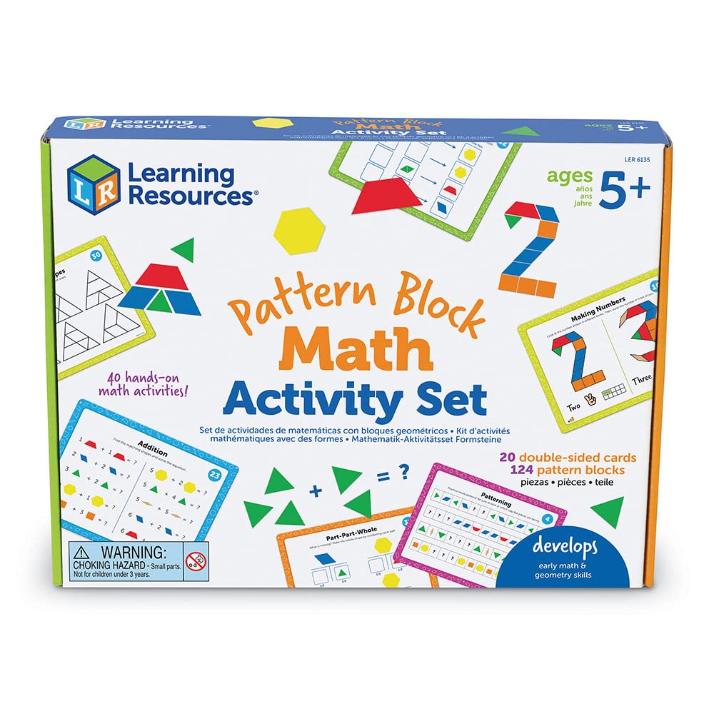 Learning Resources Pattern Block Math Activity Set, Math Games For Kids, Educational Games, Preschool Math, Montessori, 144 Piec