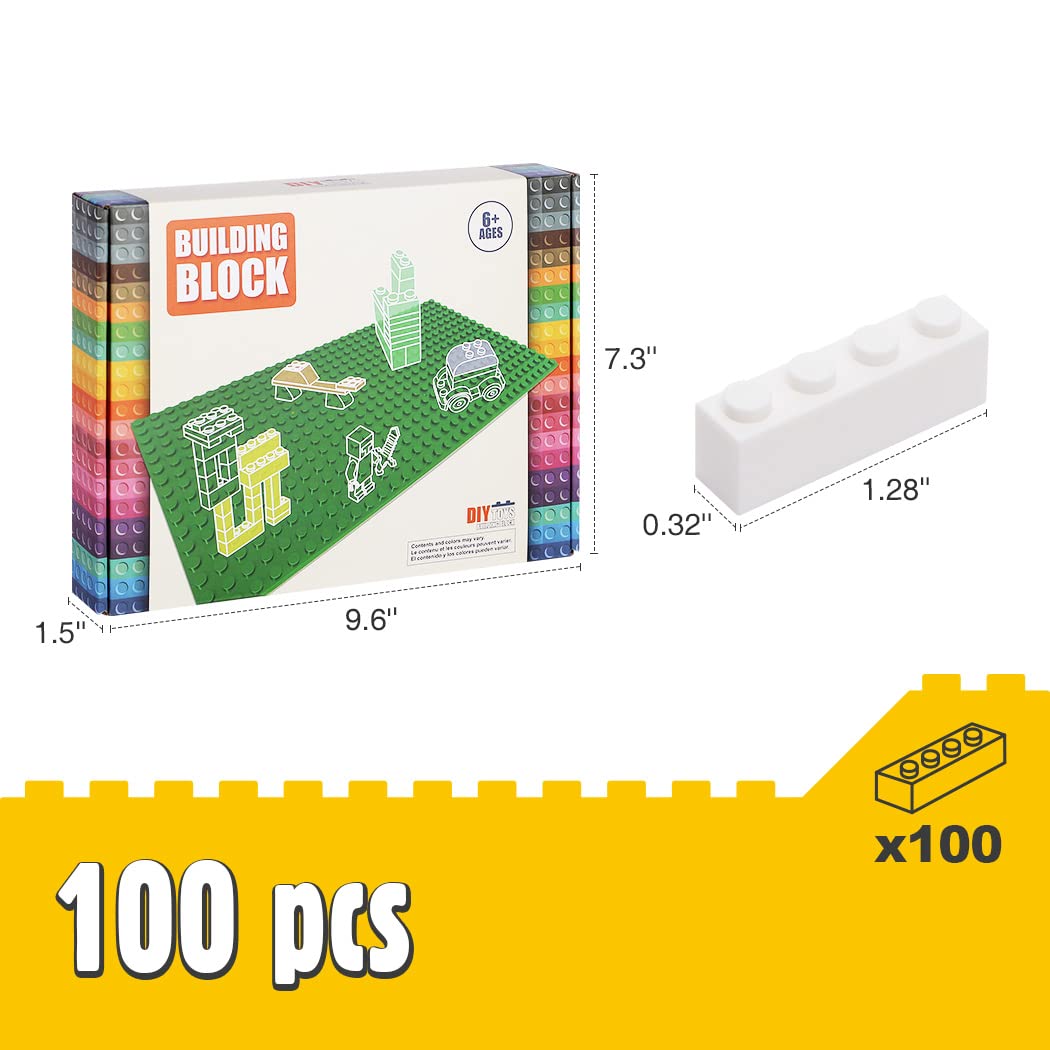 Unirolic Classic Building Bricks Set, 100 Piece 1X4 Basic Building Blocks Stem Creative Building Toys Compatible With All Major