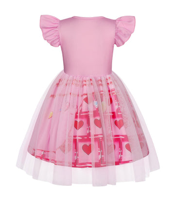 Wonderbabe Girls Costume Kids Pink Heart Dress Kids Movie Outfits Halloween Birthday Party Dress Up Size 5-6T