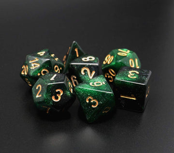 CREEBUY Polyhedral DND Glitter Dice Set - Black Mixed Green Nebula Acrylic for RPG Games