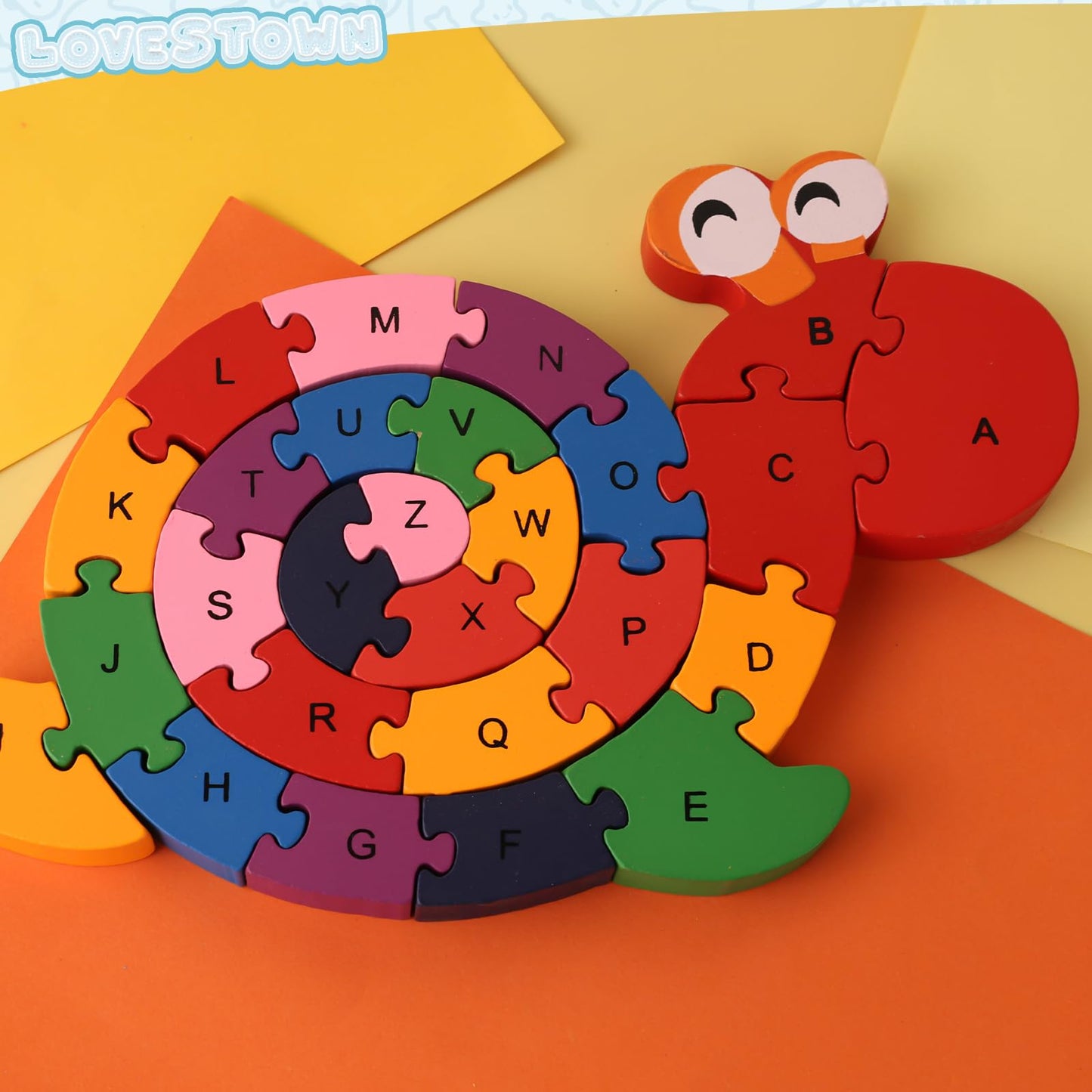 Lovestown Alphabet Jigsaw Puzzles, Wooden Snail Letters Numbers Block Toys, Building Blocks Wooden Puzzles For Kids Educational Learning