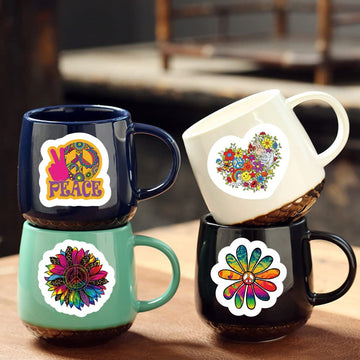 500 Pieces(8 Patterns)Peace Hippie Stickers Colorful Fashion Graffiti Rolls Self Adhesive Seals For Kids Teens Adults For Water