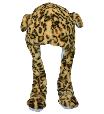 JOYHY Kids Adults Plush Hat Ear Moving Ear Flap Hat With Paw Brown Leopard
