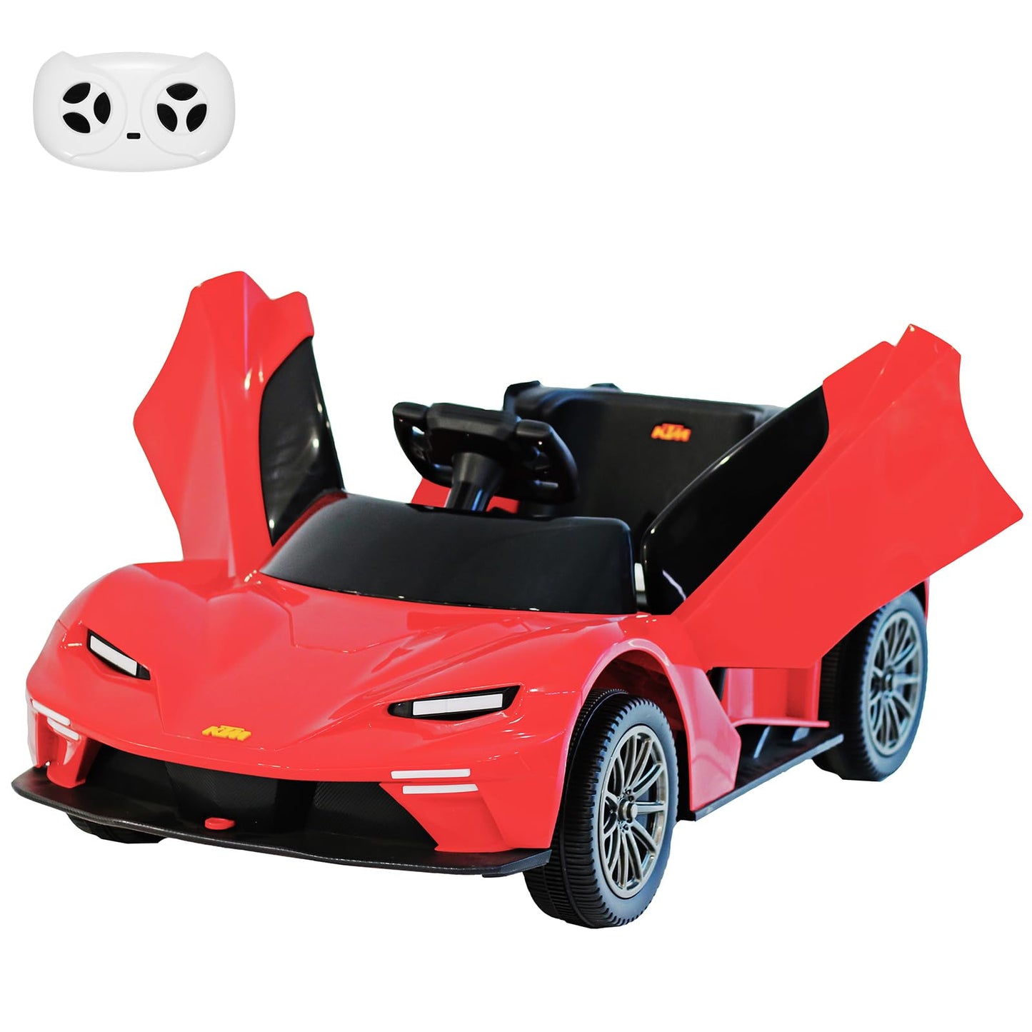Kids Ride On Car, Licensed Ktm 12V Electric Sports Car With Remote Control, Battery Powered Sports Car, Sound System, Scissor Do