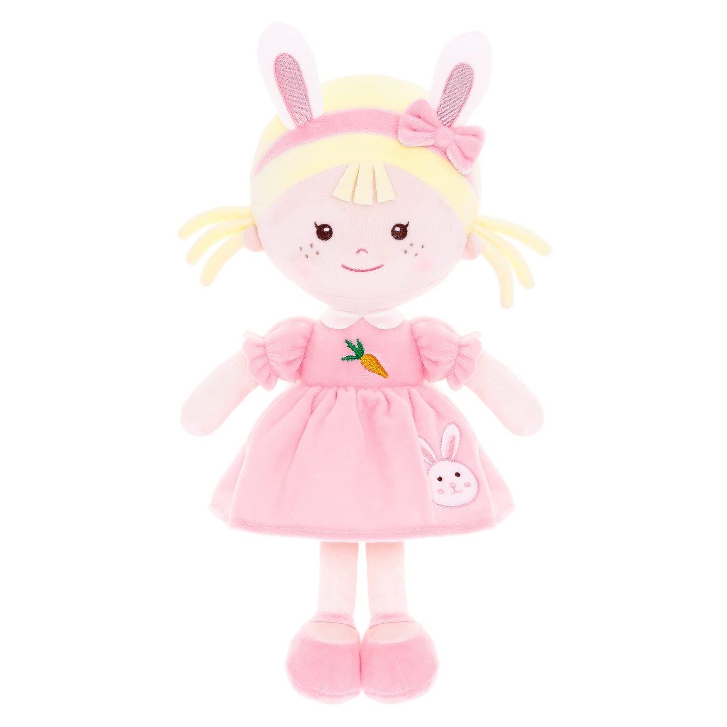 Onetoo Bunny Doll Plush Baby Doll Rag Doll Rabbit Doll First Baby Doll Soft Baby Girls Doll Wear Bunny Costume Pink Dress14
