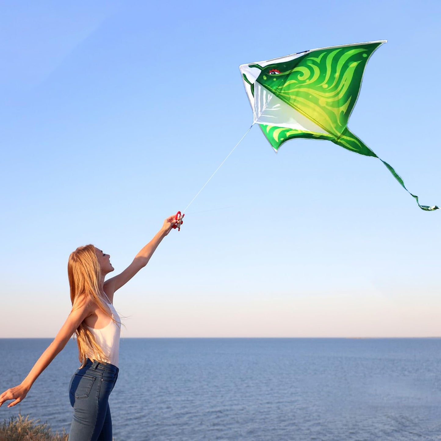 Mint'S Colorful Life 2 Pack Devil Fish Kite For Kids Adults,Easy To Fly Delta Kite Single Line Large, Kite Handle Include (Blue&Green)