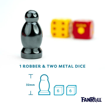 FanRoll Compatible with Catan Premium Robber & Metal Dice Set, Hematite