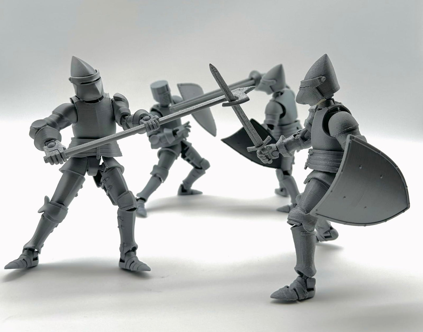 enttgo Fine 3D Printed 8.95-inch Medieval Knight T13 Figure, Full Body Mechanical Movable Toy, Metallic Silver Craft Toy, Table