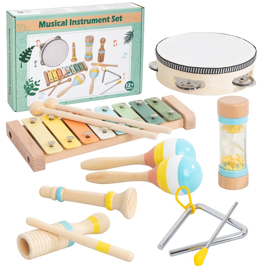 Toddler Musical Instruments Set - Wooden Musical Toys For Toddlers 1-3 Years Old, Percussion Montessori Toys For 1 2 3 Year Old,