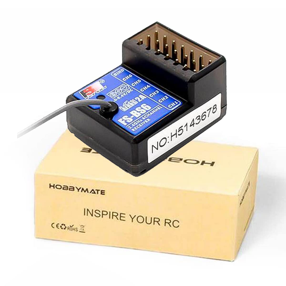 Hobbymate Flysky Fs-Bs6 Receiver For Fs-Gt5 Rc Car Radio Transmitter/Remote Controller, 6 Channels With Gyro Stabilization Syste