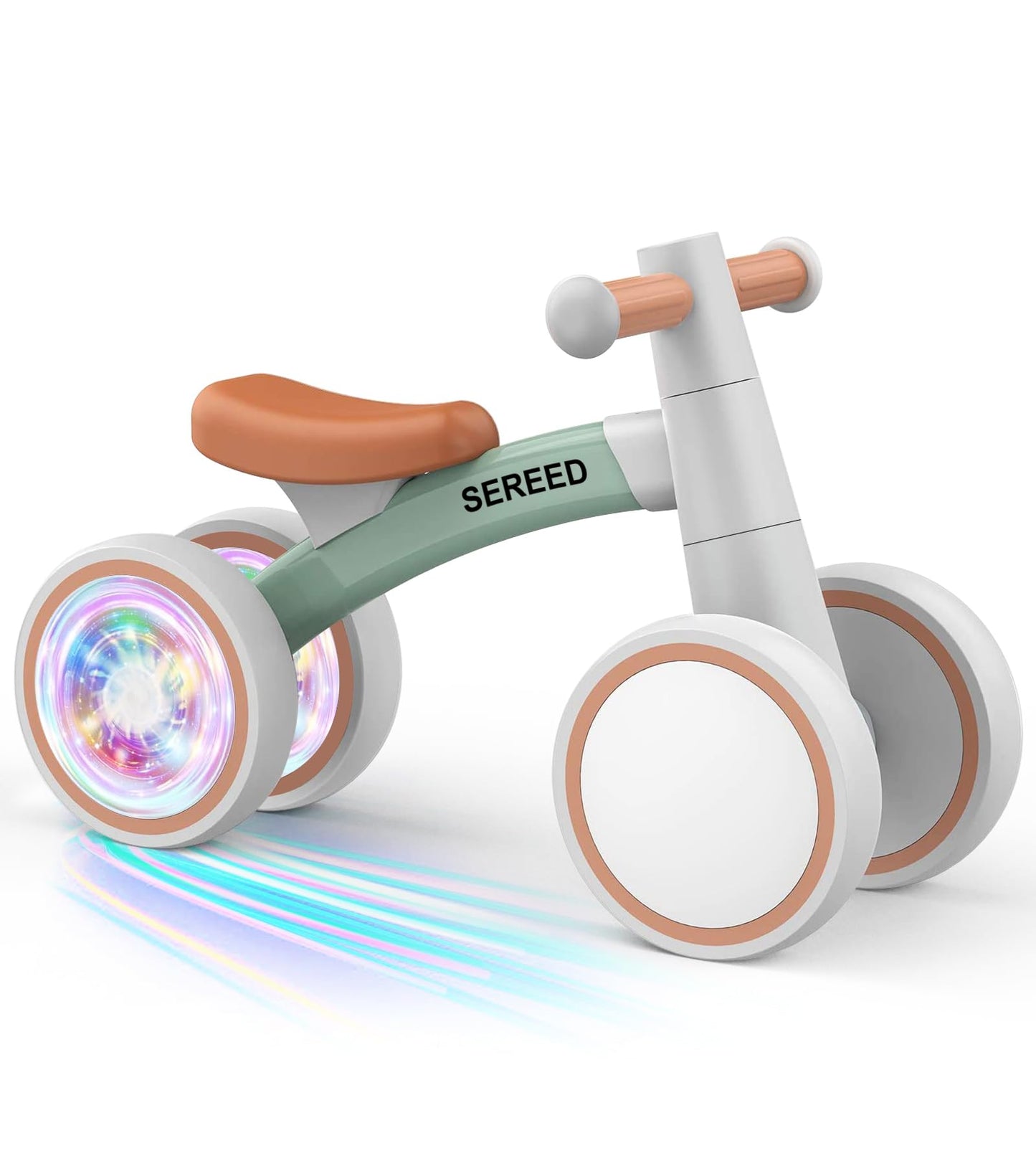 Sereed Colorful Lighting Baby Balance Bike, Toys For 1 Year Old Boys Girls, 12-24 Month Toddler Balance Bike With 4 Silence Wheels, First Birthday Gift (Green)